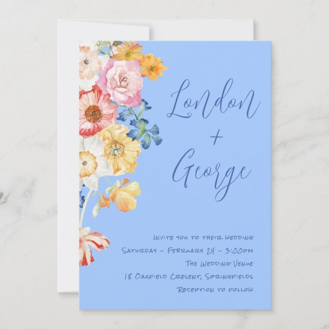 Tropical Colourful Watercolor Floral Wedding Invitation (Front)