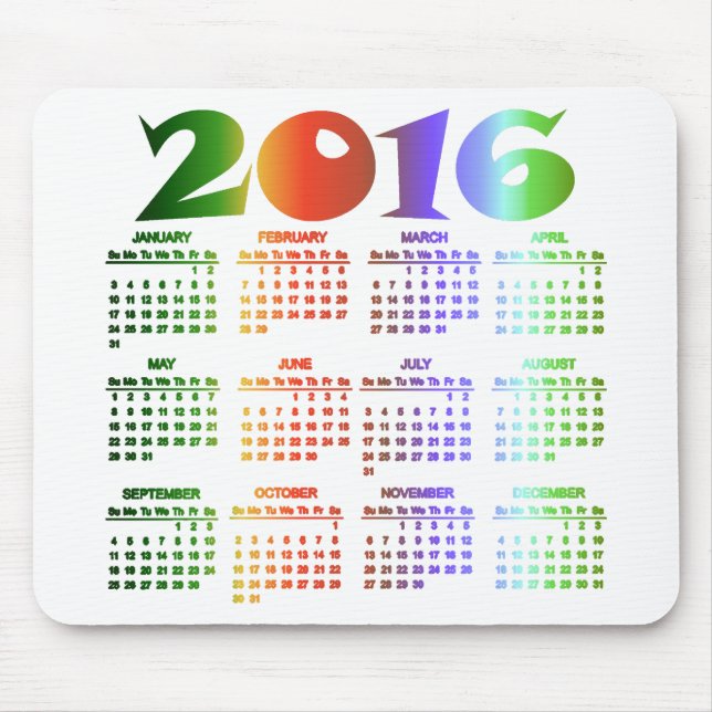 Tropical Colours 2016 Calendar Mouse Mat (Front)
