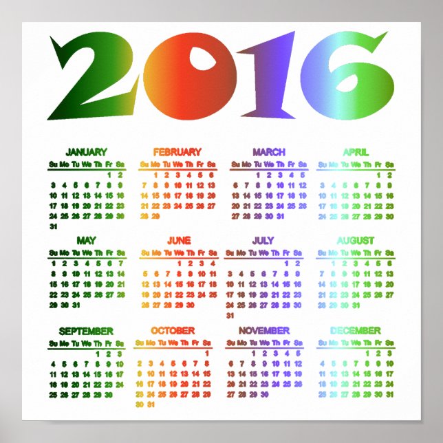 Tropical Colours 2016 Calendar Poster (Front)