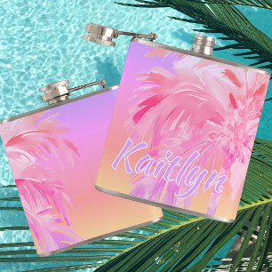 Tropical Colours Aloha Palm Tree Personalised Hip Flask