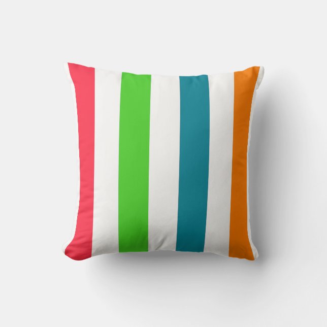 Tropical Colours and White Striped Cushion (Front)