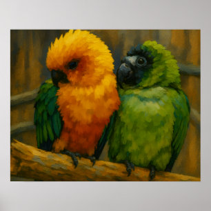 Tropical Companions – Colourful Parrot Pair Poster