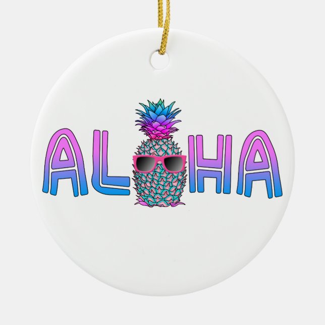 Tropical Cool Aloha Pineapple Ceramic Tree Decoration (Front)