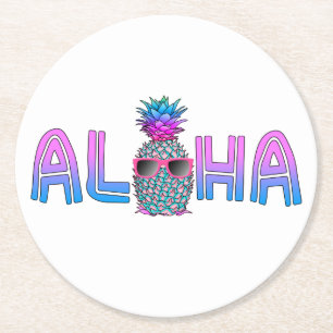 Tropical Cool Aloha Pineapple Round Paper Coaster