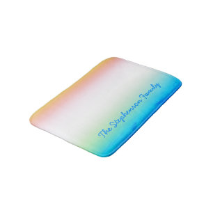 TROPICAL Cool Blue White Gradient with Blue Text Bath Mat