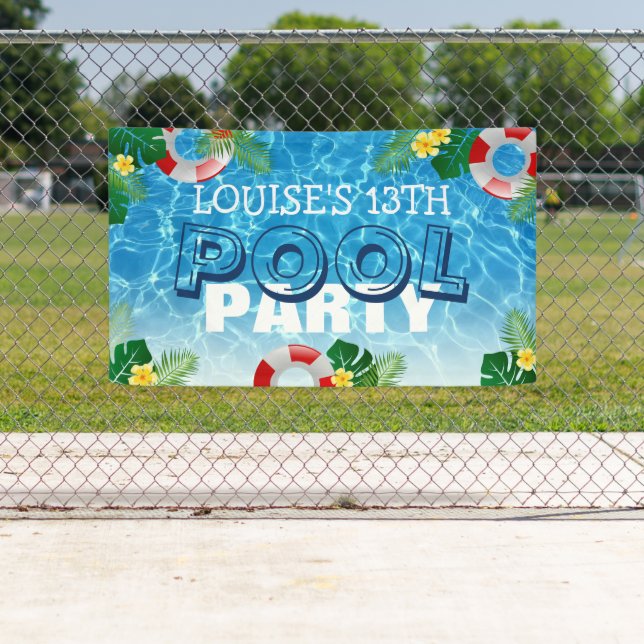 Tropical Cool Pool Party | Kids Birthday Banner (Insitu)
