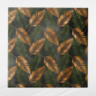 Tropical Copper Green Palm Leaves Tile