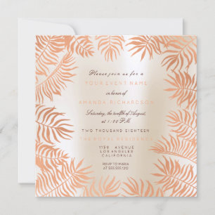Tropical Copper Ivory Palm Leafs Frame Fern Invitation