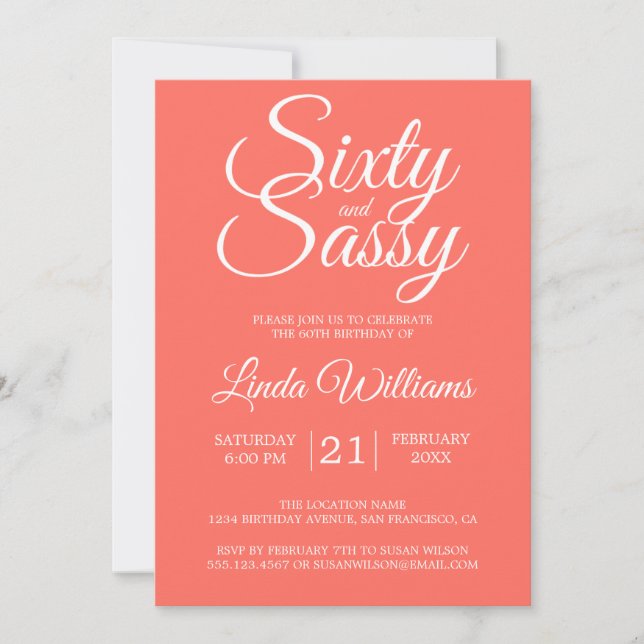 Tropical Coral 60 and Sassy 60th Birthday Party Invitation (Front)