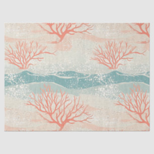 Tropical Coral Branches in Peach and Aqua Blue Tissue Paper