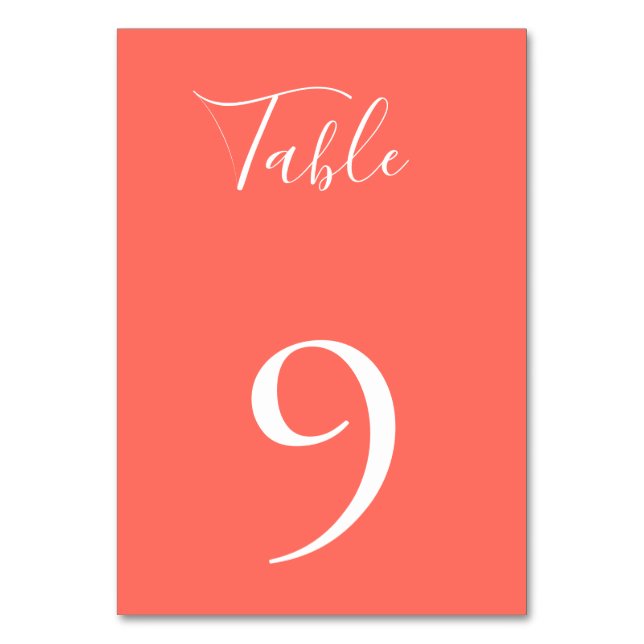 Tropical Coral Colour Table Number Card (Front)
