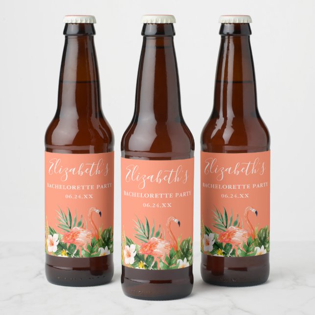 Tropical Coral Floral Bachelorette Party Beer Bottle Label (Bottles)