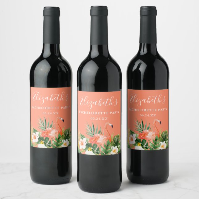 Tropical Coral Floral Bachelorette Party Wine Label (Bottles)