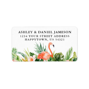 Tropical Coral Floral Flamingo Return Address Label