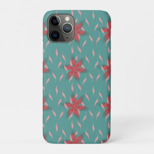 Tropical coral floral pattern on teal iPhone 11 pro case
