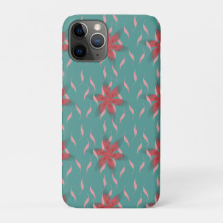 Tropical coral floral pattern on teal iPhone 11 pro case