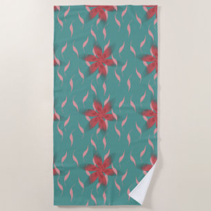 Tropical coral floral pattern on teal – summer bea beach towel