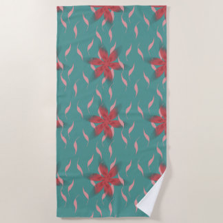 Tropical coral floral pattern on teal – summer bea beach towel