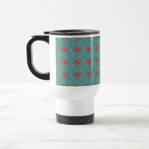 tropical coral floral pattern on teal travel mug