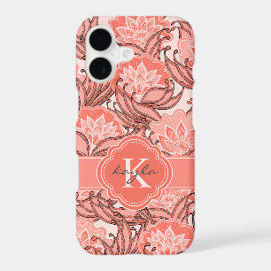 Tropical Coral Floral Pattern with Monogram