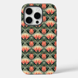 Tropical Coral Green Protea Pattern iPhone Case