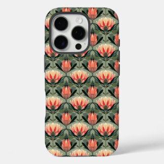 Tropical Coral Green Protea Pattern iPhone Case