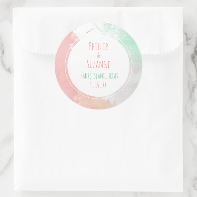 Tropical Coral Neo Mint Wedding Envelope Seals (Bag)