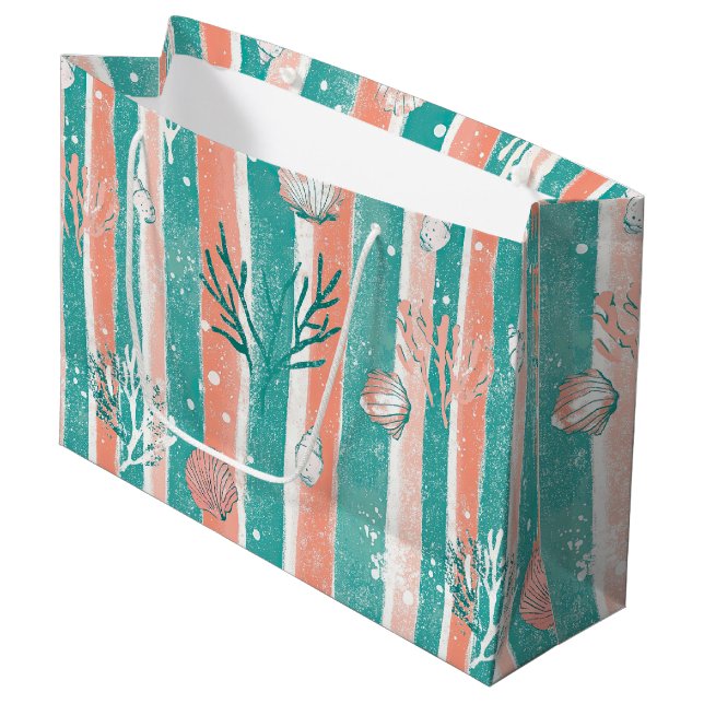 Tropical Coral Ocean Pattern Large Gift Bag (Front Angled)