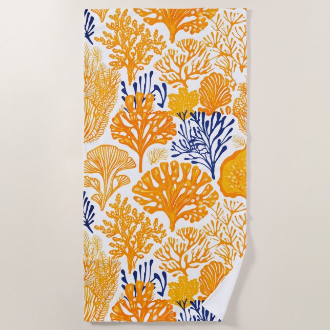 Tropical coral pattern golden beach towel (Front)