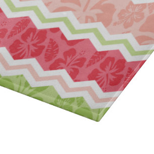 Tropical Coral Pink and Light Green Chevron Cutting Board