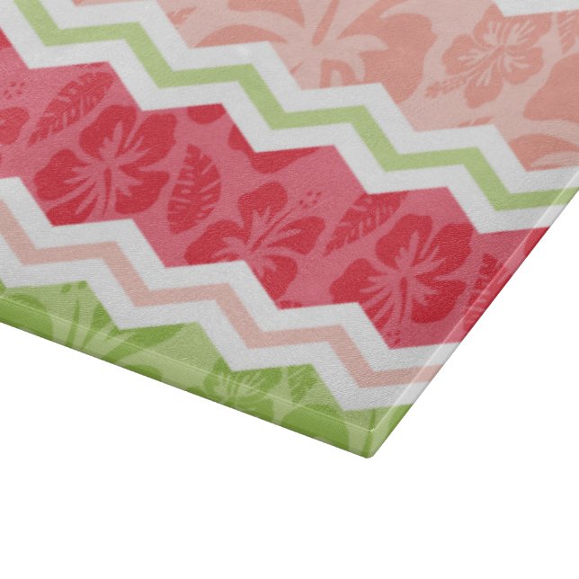 Tropical Coral Pink and Light Green Chevron Cutting Board (Corner)