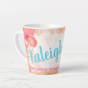 Tropical Coral, Pink, Aqua Flowers Latte Mug