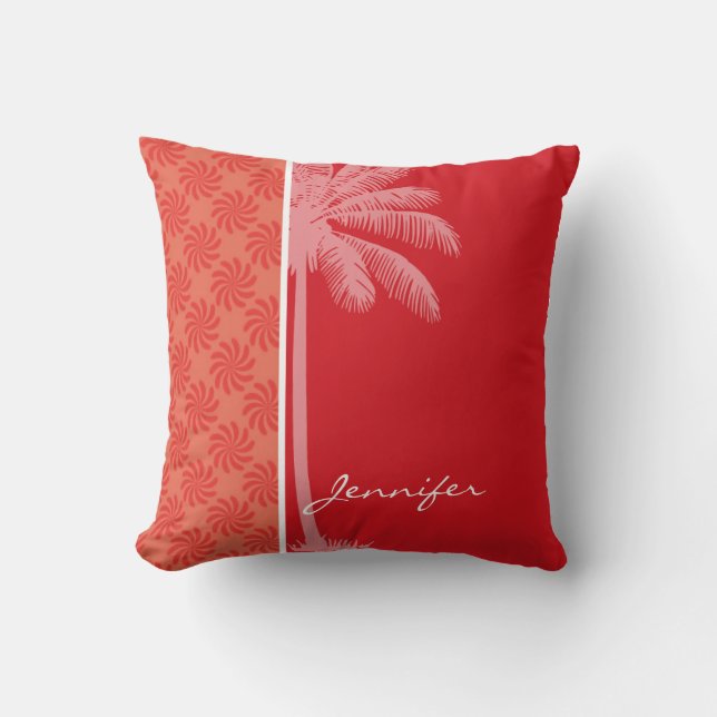Tropical Coral & Red Swirl Cushion (Front)