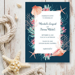 Tropical Coral Reef   Beach Seashells Wedding Invitation