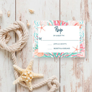 Tropical Coral Reef Beach Seashells Wedding RSVP Card