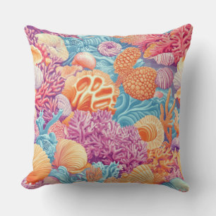 Tropical Coral Reef Turquoise Lavender Marine Cushion