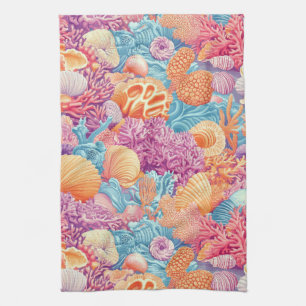 Tropical Coral Reef Turquoise Lavender Marine Tea Towel