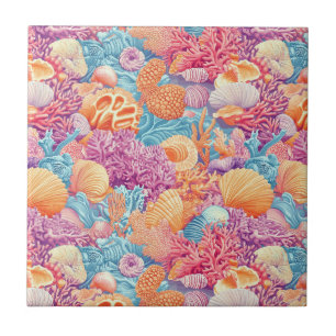 Tropical Coral Reef Turquoise Lavender Marine Tile
