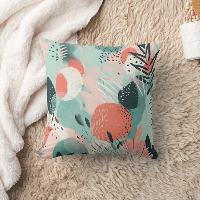 Tropical Coral Teal Mint Pink Modern Cushion (Blanket)