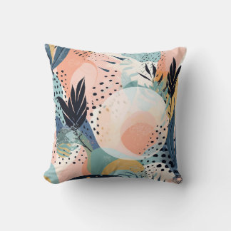 Tropical Coral Teal Pink Modern Abstract Cushion
