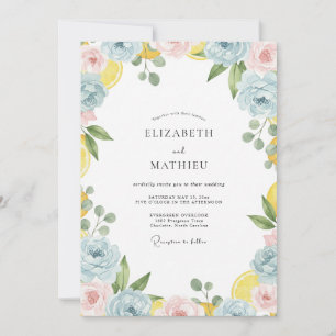 Tropical Cornflower Lemon Wreath Wedding Invitation