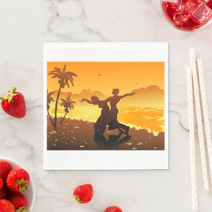 Tropical Couple Dancing at Sunset Beach Napkin