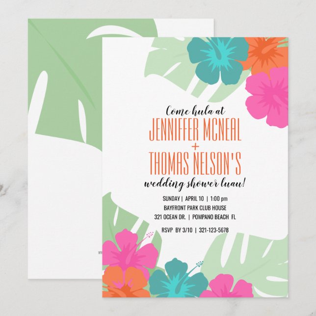 tropical couples WEDDING SHOWER luau invitation 1 (Front/Back)