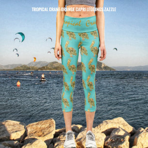 Tropical Crane-Orange Capri Leggings
