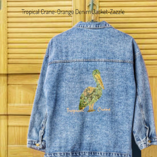 Tropical Crane-Orange Denim Jacket
