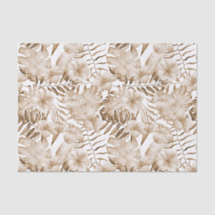 Tropical Cream Floral Leaves Birthday Tissue Paper