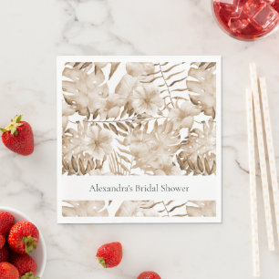 Tropical Cream Floral Leaves Bridal Shower Napkin