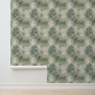 Tropical Cream Green Gold Leaves Wallpaper