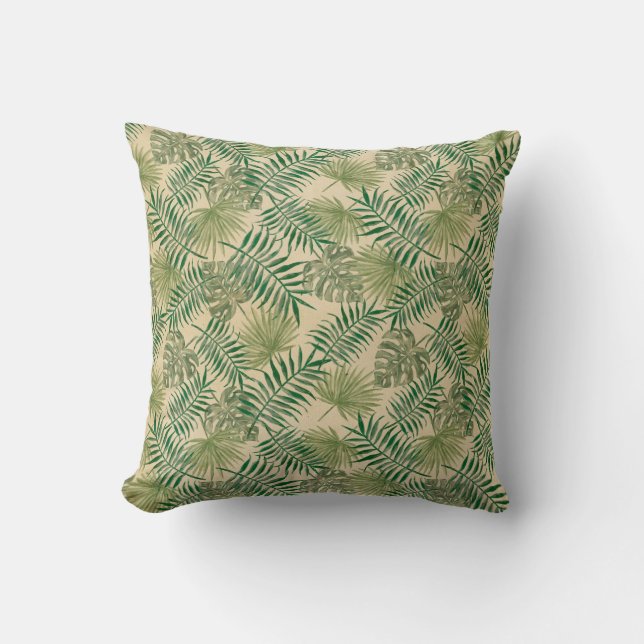 Tropical Cream Green Leaves       Cushion (Front)