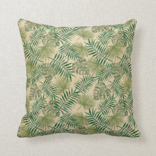 Tropical Cream Green Leaves       Cushion
